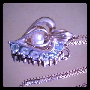 VINTAGE 925 Blue Topaz Caged *Real* Pearl Heart